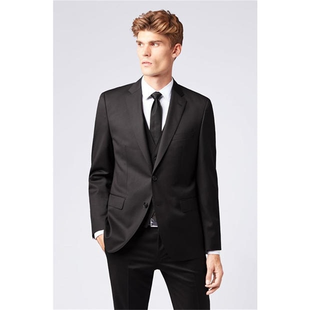 Black - Boss - Men's Johnstons1 Cyl Single Breasted Wool Long Sleeve Blazer