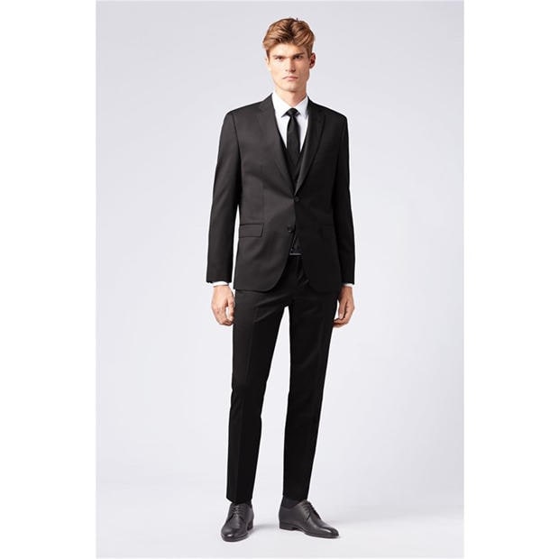 Black - Boss - Men's Johnstons1 Cyl Single Breasted Wool Long Sleeve Blazer