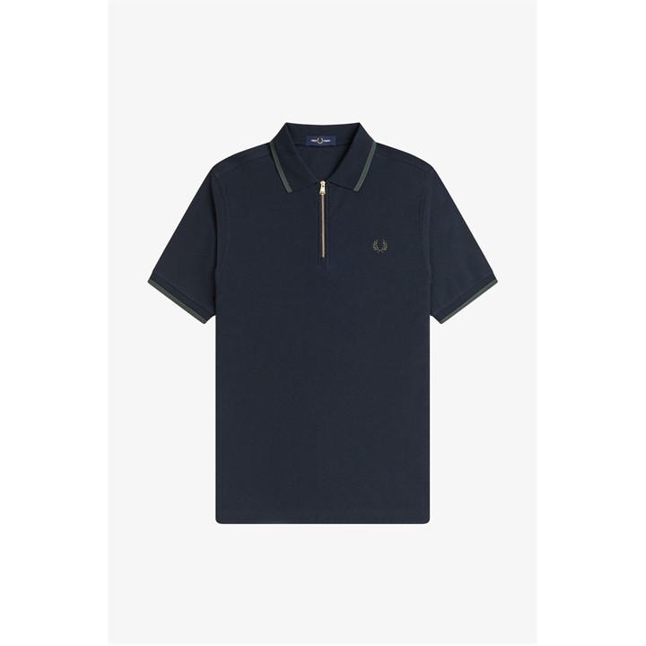 Fred Perry Men' Blue Crepe Zipped Short-Sleeve Polo Shirt in Size S, Sports Direct