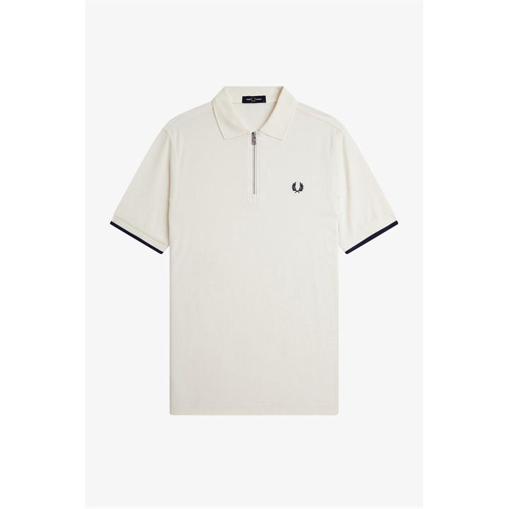 Fred Perry Men's Beige Crepe Zipped Short-Sleeve Polo Shirt in Size XL, Sports Direct