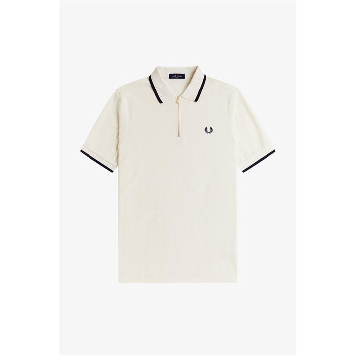Fred Perry Men' Beige Crepe Zipped Short-Sleeve Polo Shirt in Size S, Sports Direct