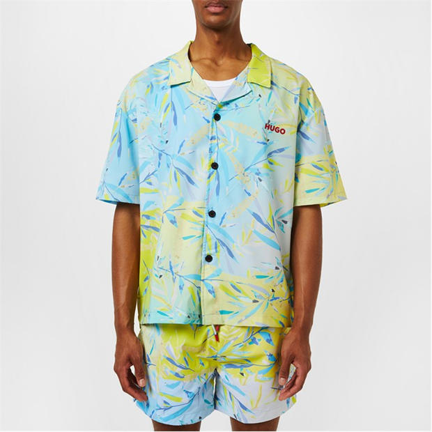 Пастелно жълто 740 - Hugo - Men's Beach Relaxed Short-Sleeve Patterned Shirt