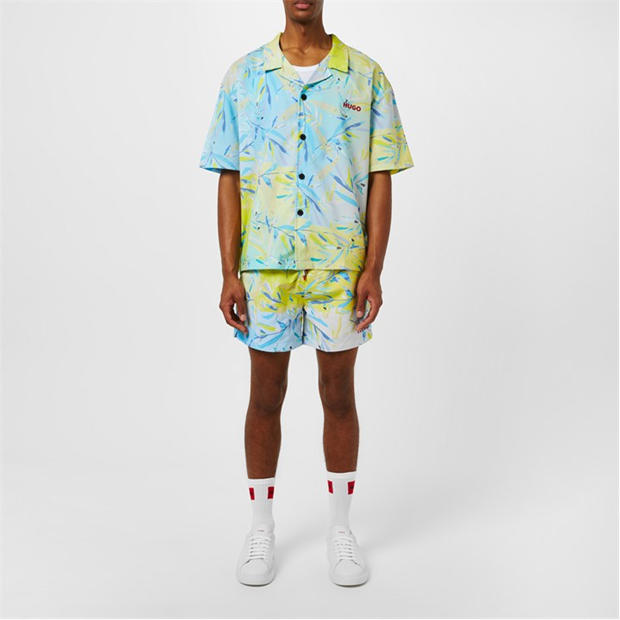Пастелно жълто 740 - Hugo - Men's Beach Relaxed Short-Sleeve Patterned Shirt