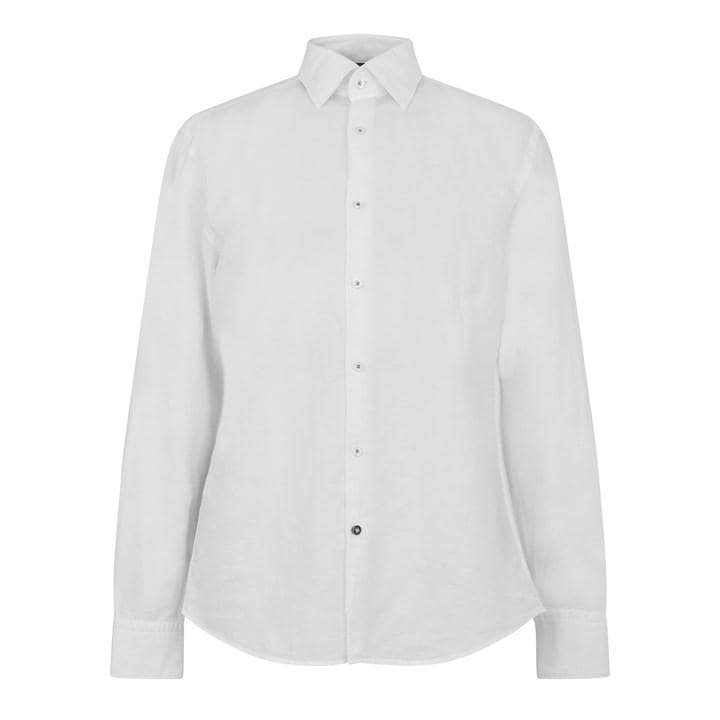 Boss Men's White C-Halc4 Linsht Long Sleeve Kent Collar Shirt in Size 41, Sports Direct