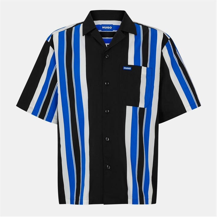 Hugo Men' Black Eligino Short-Sleeve Patterned Shirt in Size S, Sports Direct