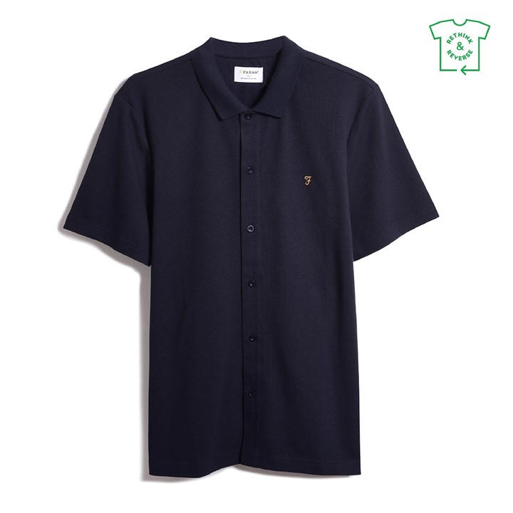 Farah Men's True Navy Lesser Bubble Short Sleeve Polo Shirt - X Small - Image 3