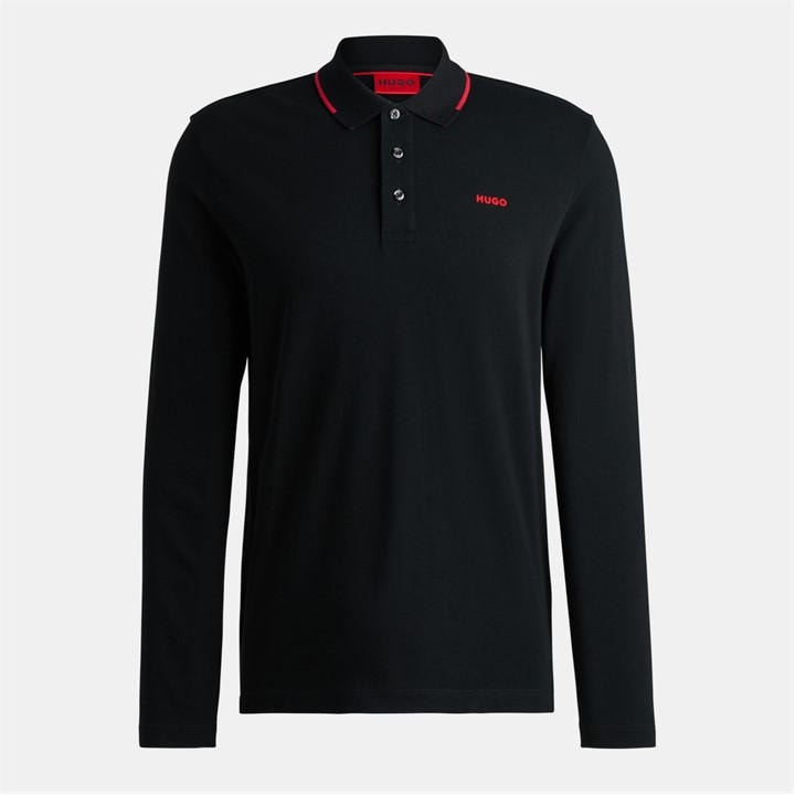 Hugo Men's Black Derriko Long Sleeve Polo Shirt With Logo Detail in Size 2XL, Sports Direct