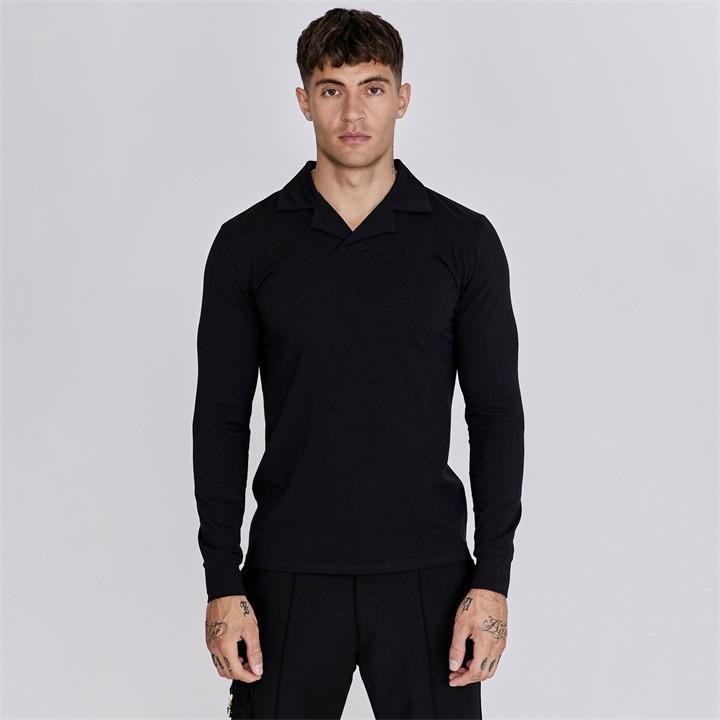 Siksilk Men's Black Long-Sleeve Polo Shirt in Size XL, Sports Direct