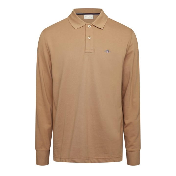 Gant Men's Beige Logo Long Sleeve Polo Shirt in Size L, Sports Direct