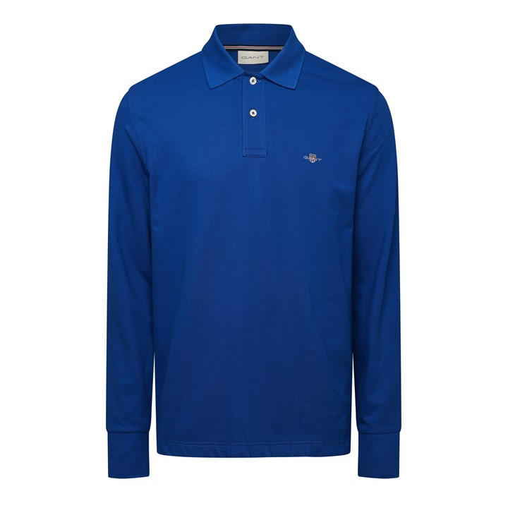 Gant Men' Blue Logo Long Sleeve Polo Shirt in Size S, Sports Direct