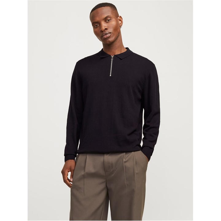 Jack And Jones Men's Black Emil Half Zip Knitted Polo in Size 2XL, Sports Direct