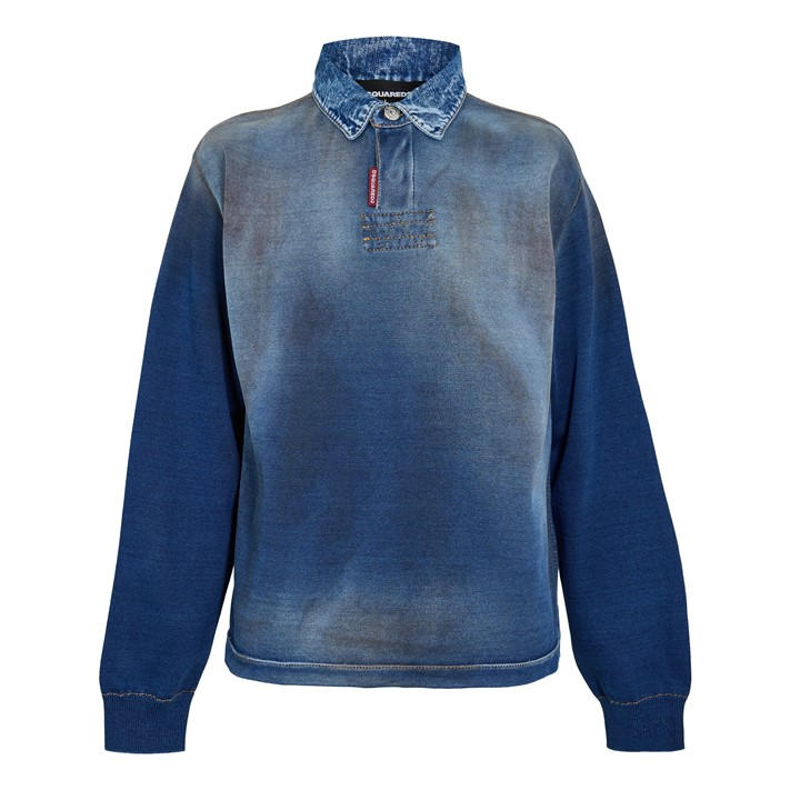 Dsquared2 Men' Blue Dsq Denim Long Sleeve Polo Shirt in Size S, Sports Direct