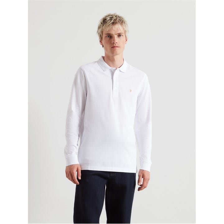 Farah Men's White Long-Sleeve Polo Shirt in Size M, Sports Direct