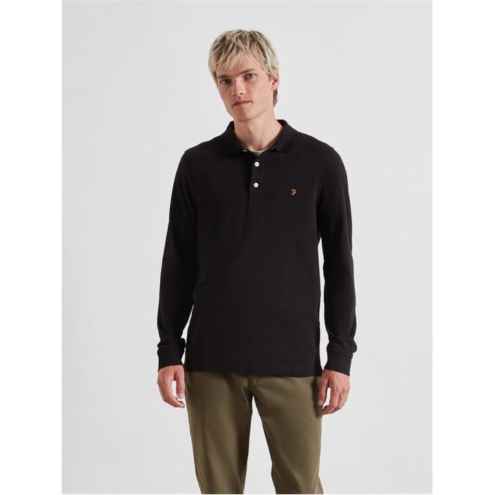 Farah Men's Black Long-Sleeve Polo Shirt in Size M, Sports Direct