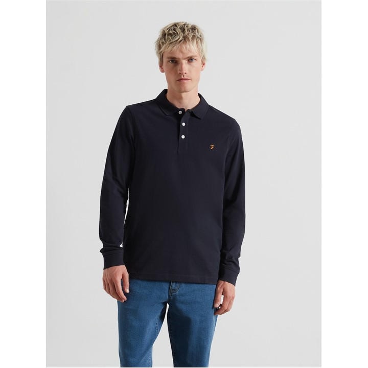 Farah Men's Blue Long-Sleeve Polo Shirt in Size M, Sports Direct