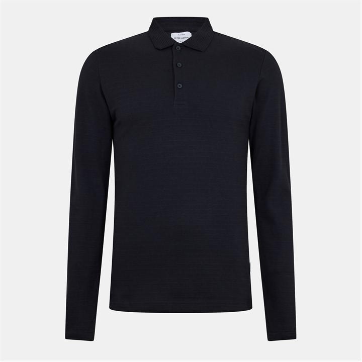 Peter Werth Men's Black Albery Long Sleeve Polo Shirt in Size XL, Sports Direct