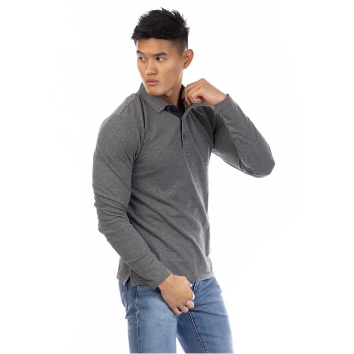Peter Werth Men's Grey Glasby Long Sleeve Polo Shirt in Size M, Sports Direct