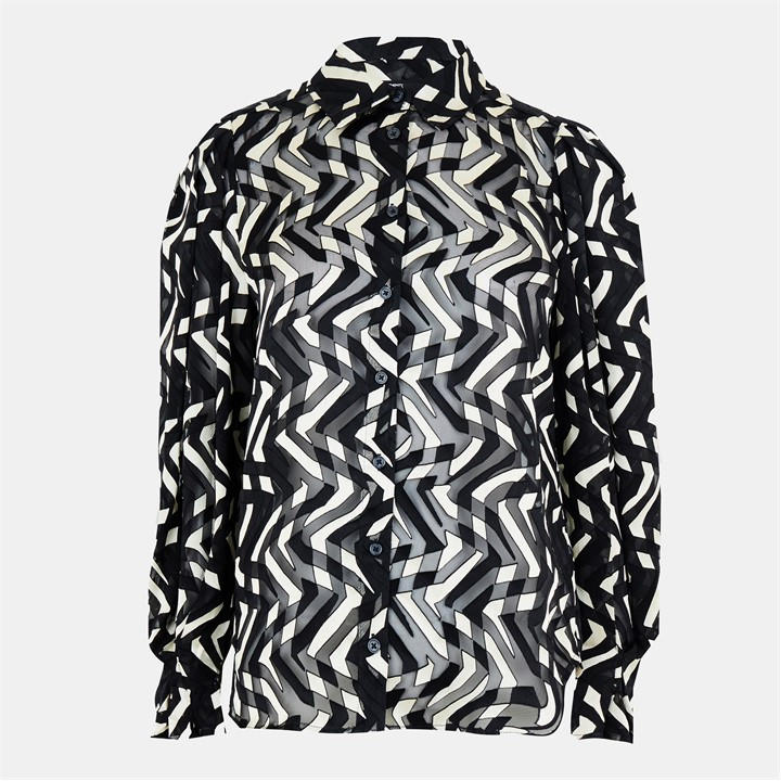 French Connection Women's Black Diandra Satin Devore Long Sleeve Blouse in Size 10, Sports Direct