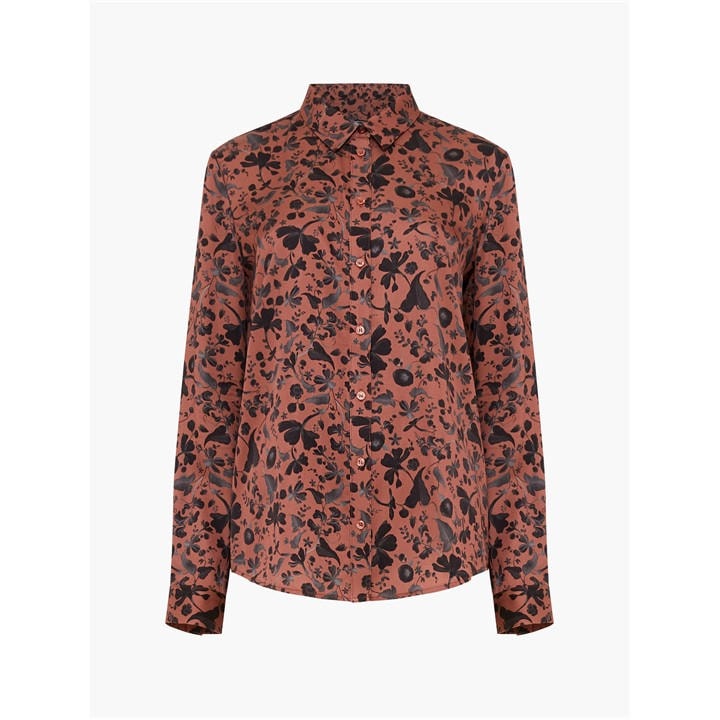 French Connection Women's Brown Jeanie Ennis Satin Long-Sleeve Blouse in Size 8, Sports Direct