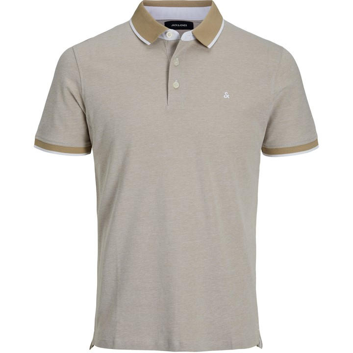 Jack And Jones Men's Beige Paulos Tipped Pique Short Sleeve Polo Shirt in Size XL, Sports Direct