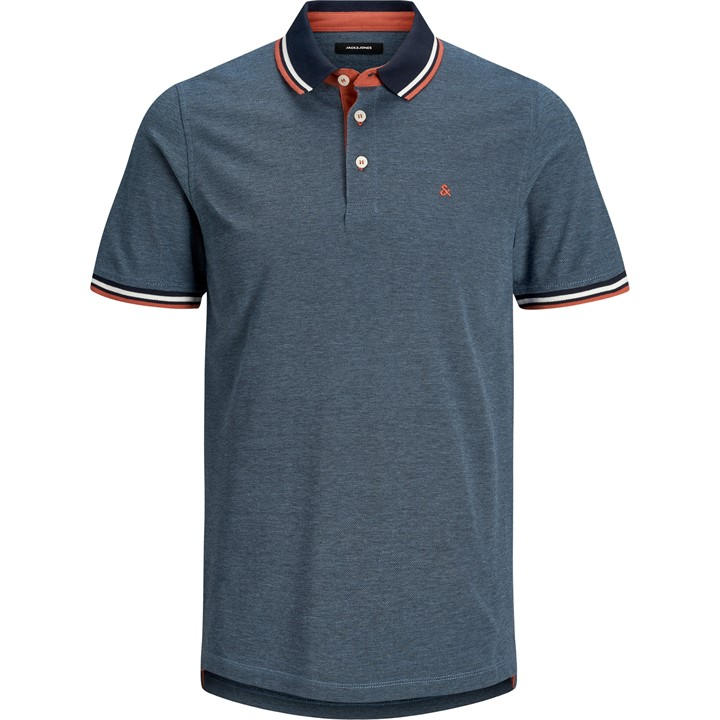 Jack And Jones Men's Blue Paulos Tipped Pique Short Sleeve Polo Shirt in Size M, Sports Direct