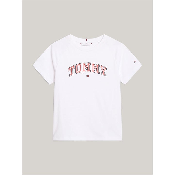 Tommy Hilfiger Girls White Varsity Foil T-Shirt  in Size 11 - 12 Years, Sports Direct