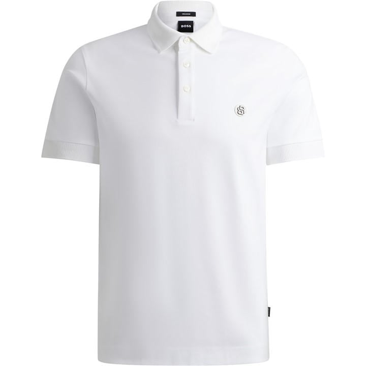 Boss Men' White Black Parris Polo Signature Monogram Shirt in Size S, Sports Direct
