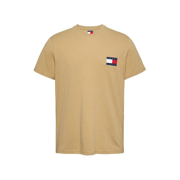 Tommy Jeans Men' Beige Slim Essential Flag Regular Fit T-Shirt in Size S, Sports Direct