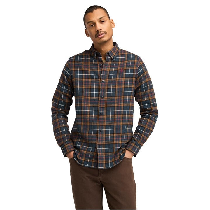 Timberland Men' Blue Midweight Flannel Check Dark Long-Sleeve Patterned Shirt in Size S, Sports Direct