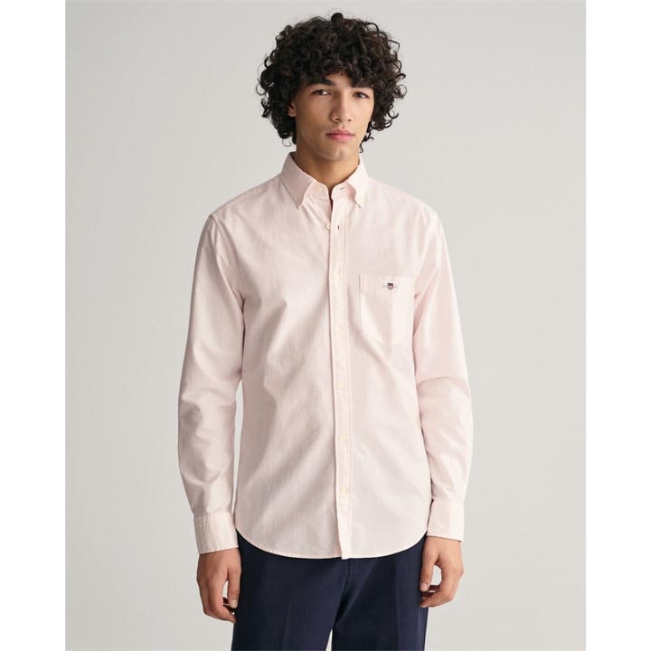 Gant Men' Pink Regular Fit Banker Stripe Classic Oxford Shirt in Size S, Sports Direct