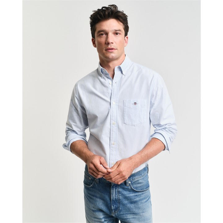 Gant Men's Blue Regular Fit Banker Stripe Classic Oxford Shirt in Size L, Sports Direct