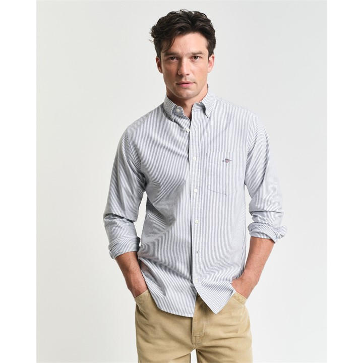 Gant Men's Blue Regular Fit Banker Stripe Classic Oxford Shirt in Size 2XL, Sports Direct