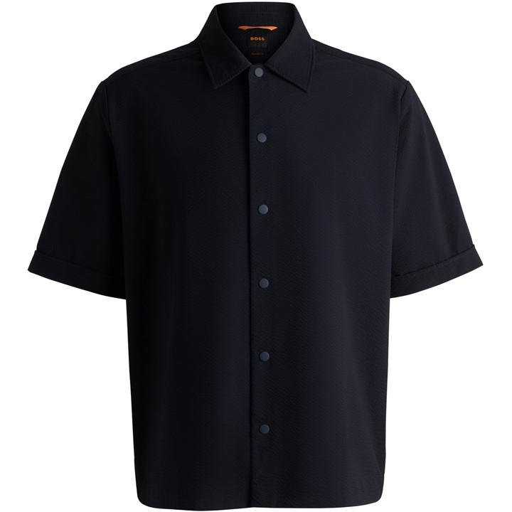 Boss Men's Blue Lapoully Seer Plain Short-Sleeve Shirt in Size L, Sports Direct