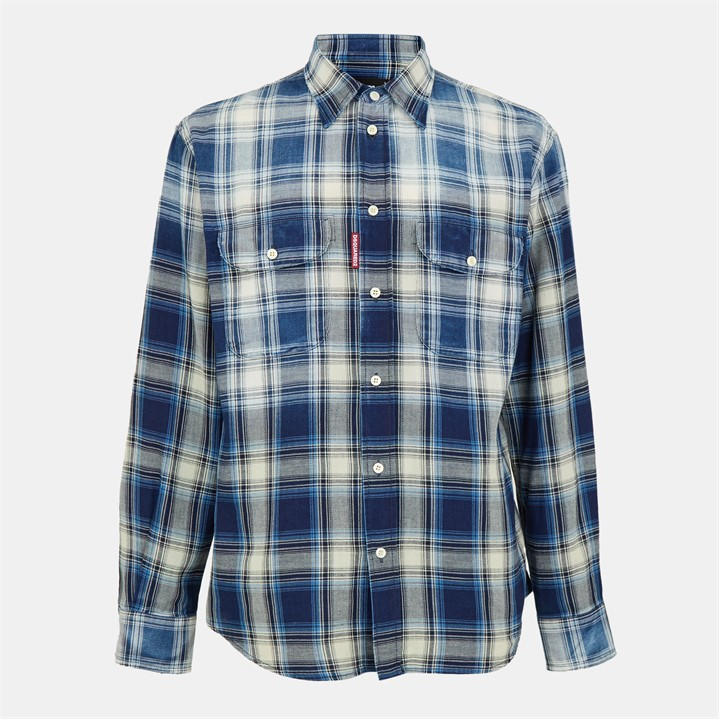 Dsquared2 Men's Blue Dsq Vintage Long Sleeve Patterned Relaxed Fit Shirt in Size M, Sports Direct
