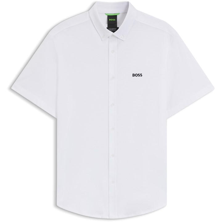 Boss Men' White Hbg Motion  Plain Short-Sleeve Shirt in Size S, Sports Direct