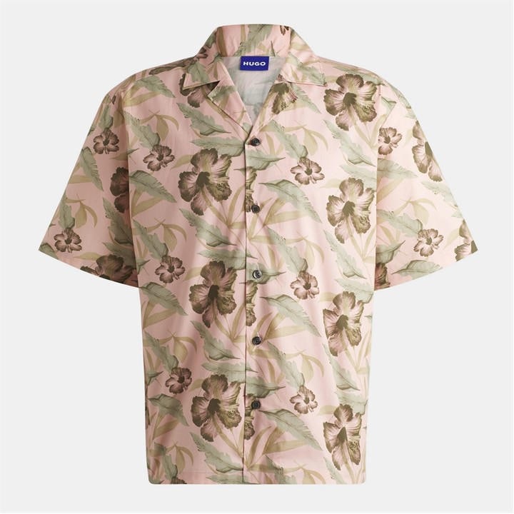 Hugo Men's Pink Eligino Blue Short Sleeve Patterned Shirt in Size XL, Sports Direct