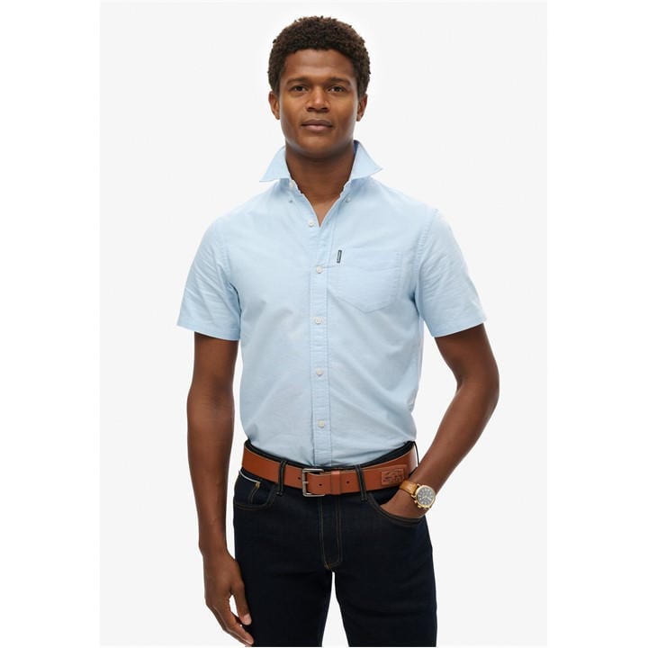 Superdry Men's Blue Short Sleeve Oxford Shirt in Size M, Sports Direct