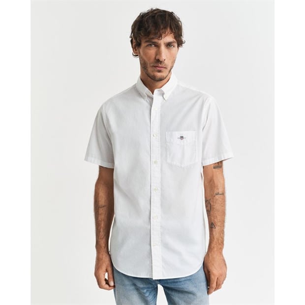 Biały - Gant - Regular Fit Classic Poplin Short Sleeve Shirt
