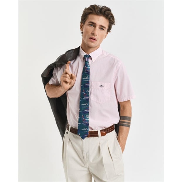 Jasny Róż - Gant - Regular Fit Classic Poplin Short Sleeve Shirt