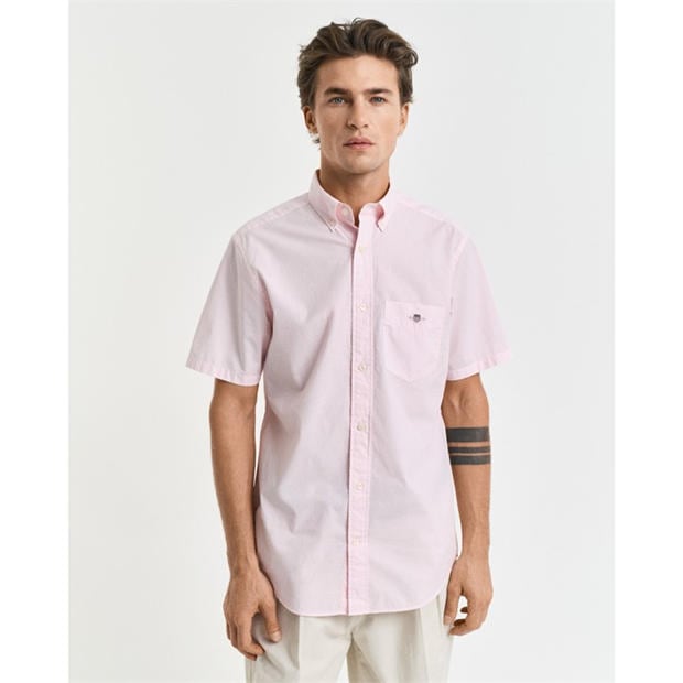Jasny Róż - Gant - Regular Fit Classic Poplin Short Sleeve Shirt