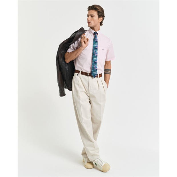 Jasny Róż - Gant - Regular Fit Classic Poplin Short Sleeve Shirt
