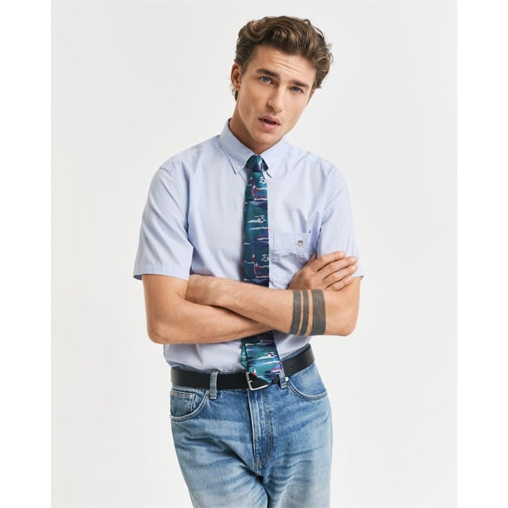 Gant Men's Blue Regular Fit Classic Poplin Short Sleeve Shirt in Size L, Sports Direct