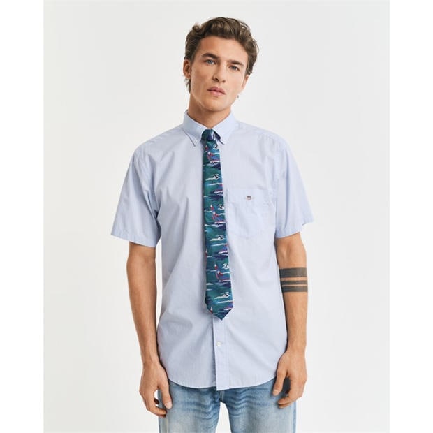 Jasny Błękit - Gant - Regular Fit Classic Poplin Short Sleeve Shirt