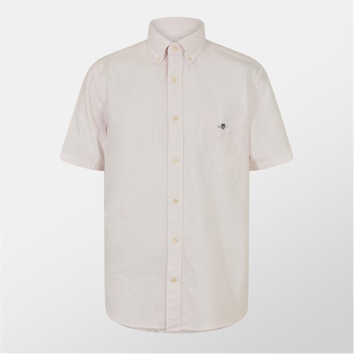 Gant Men's Pink Regular Fit Striped Classic Oxford Short Sleeve Shirt in Size M, Sports Direct