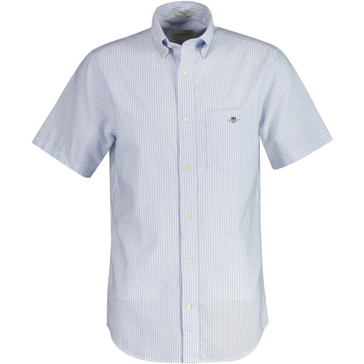 Gant Men' Blue Regular Fit Striped Classic Oxford Short Sleeve Shirt in Size S, Sports Direct