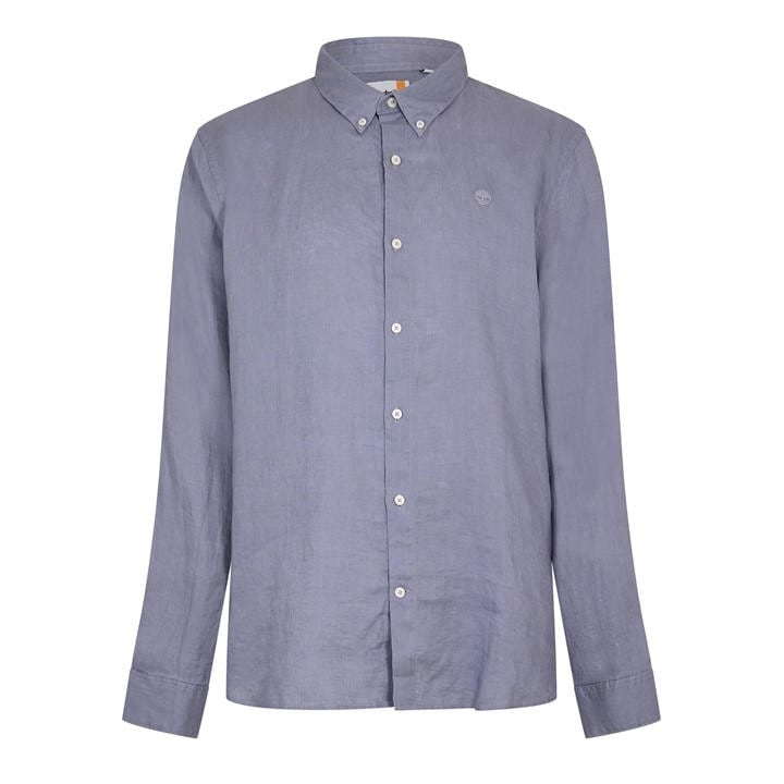 Timberland Men's Grey Mill Brook Linen Leaf Green Long-Sleeve Plain Shirt in Size 2XL, Sports Direct