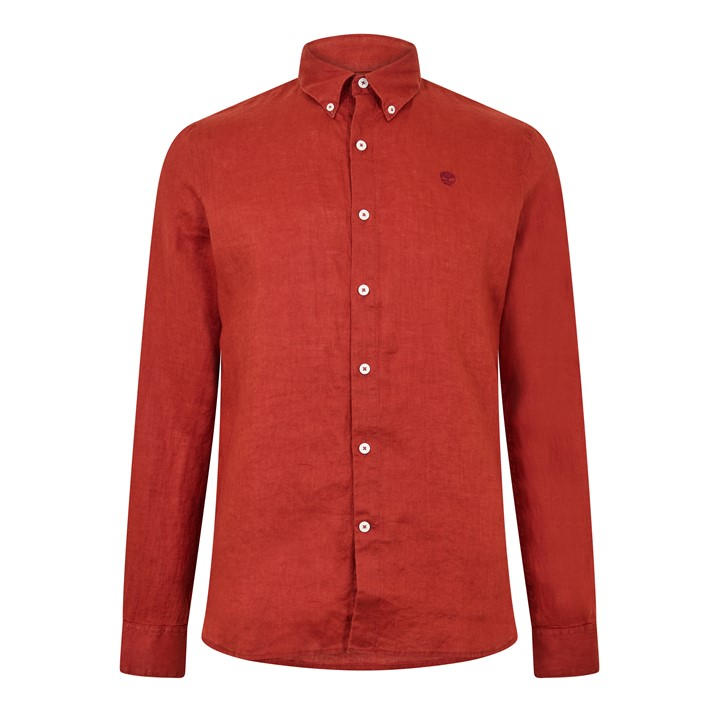 Timberland Men's Brown Mill Brook Linen Leaf Green Long-Sleeve Plain Shirt in Size 2XL, Sports Direct