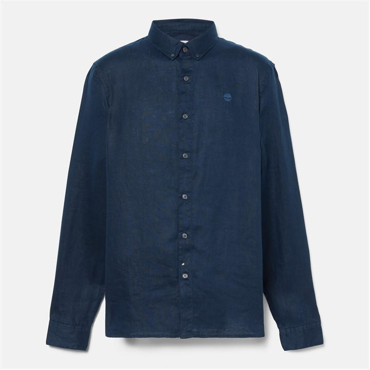 Timberland Men's Blue Mill Brook Linen Leaf Green Long-Sleeve Plain Shirt in Size XL, Sports Direct