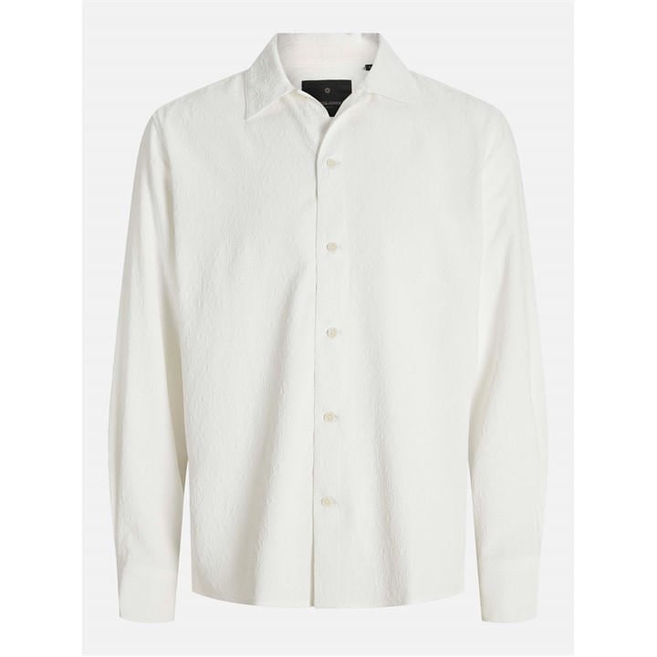 Jack And Jones Men's White Jacquard Long Sleeve Plain Shirt in Size 2XL, Sports Direct