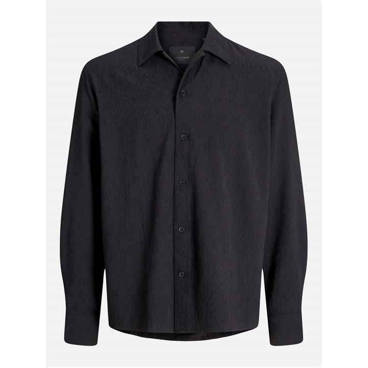 Jack And Jones Men's Black Jacquard Long Sleeve Plain Shirt in Size 2XL, Sports Direct